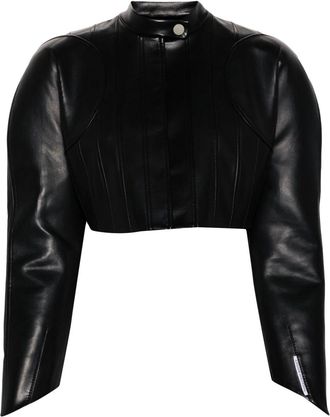 Aleksandre Akhalkatsishvili shoulder-pads cropped biker jacket - women - Polyester/Polyurethane/Polyester - S - Black