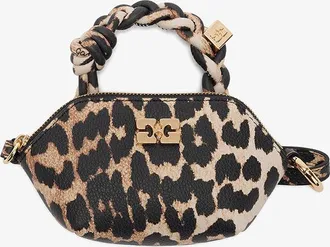 Ganni Brown Leopard Grained Nano Bou Bag
