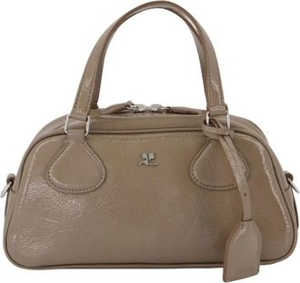 Courr&egrave;ges Bruine Leren Tas Dubbel Draagbaar - Dames - Handtassen - Bruin - ONE Size - Leer - Tassen