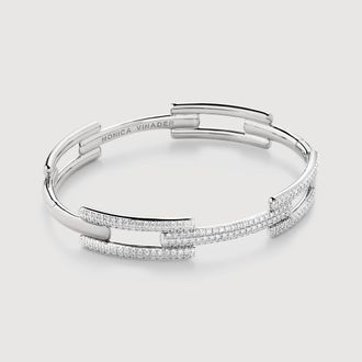Monica Vinader Sterling Silver Signature Link Full Pavé Diamond Bangle Lab Grown Diamond