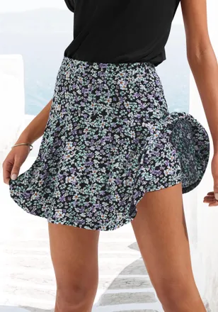 Vivance Hosenrock VIVANCE, Damen, Gr. 38, beige (lila, t&uuml;rkis, creme bedruckt), Jersey, Obermaterial: 95% Viskose, 5% Elasthan, bedruckt, gebl&uuml;mt, figurumspie