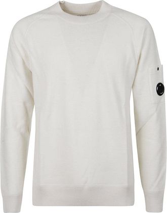C.P. Company Minimalist White Sweater With Signature Detail