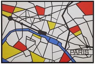 Rivet Amazon Brand - Rivet Pop Art Print of Paris Map in Primary Colors Modern Wall Art, 26 x 18