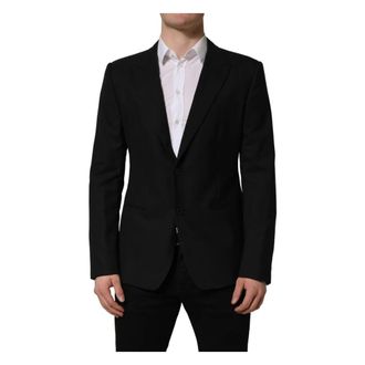 Dolce & Gabbana Blazers, male, Black, Size: XL Wool Single Breasted Blazer Jacket