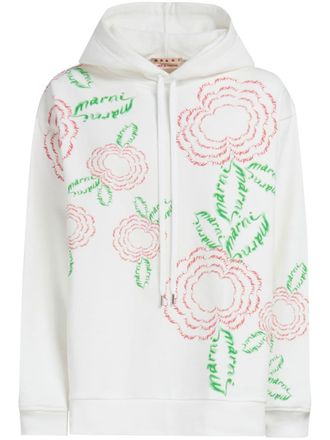 Marni rose-print cotton hoodie - women - Cotton - 40 - White