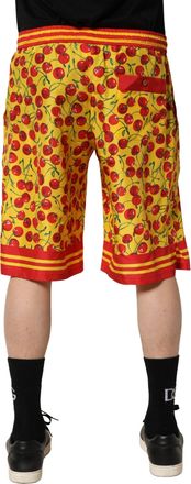 Dolce & Gabbana Mens Yellow Red Cherry Print Silk Bermuda Shorts