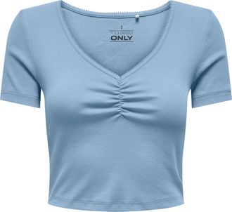 Only Kurzarmshirt ONLY ONLBETTY LIFE S/S SCALLOP V-NECK CC JRS, Damen, Gr. XL, soft chambray, Jersey, Obermaterial: 95% Baumwolle, 5% Elasthan, unifarben, 