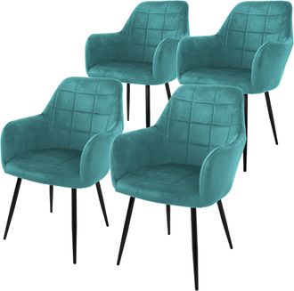 ML Design Ecd-germany Set 4x Sillas De Comedor Con Respaldo Y Reposabrazos Asiento Turquesa Tapizado Con Funda De Terciopelo Patas De Metal Sill&oacute;n Dise&ntilde;o Ergon&oacute;