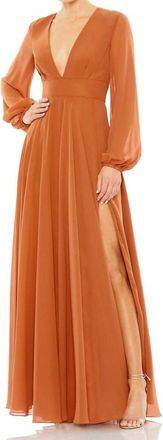 Mac Duggal V-Neck Chiffon Gown In Terra Cotta