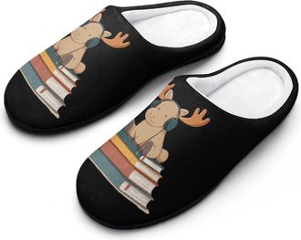 Generic Music Moose on Books Mens House Slippers Memory Foam Washable Cotton Slip on Home Shoes