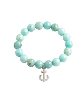 Liv Oliver 18K Plated 65.20 Ct. Tw. Amazonite Nautical Charm Beaded Stretch Bracelet