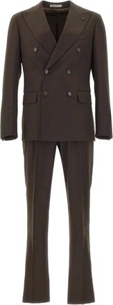 Corneliani double-breasted peak-lapel suit - men - Wool/Lycra - 50 - Brown
