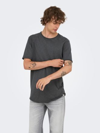 Only & Sons Rundhalsshirt ONLY & SONS ONSBENNE LONGY SS TEE NF 7822 NOOS, Herren, Gr. XXL, grau (grau pinstripe), Single Jersey, Obermaterial: 100% Baumwolle, uni