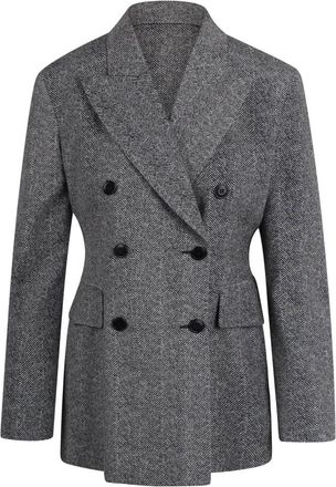 Ermanno Scervino Jassen, Dames, Grijs, S, Leer, Double-breasted Viscose Blazer
