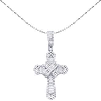 Jewelco London Silver Baguette CZ Bandolier Chevron Cross Pendant Necklace