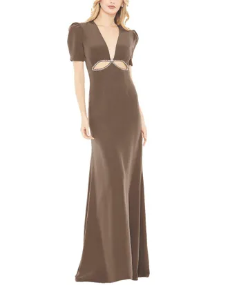Mac Duggal Puff Sleeve Embellished Cutout Evening Dress