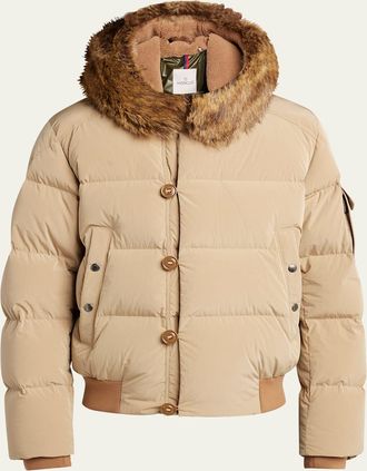 Moncler Mens Luynes Shearling-Hood Quilted Down Jacket