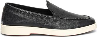 Santoni Tumbled Leather Loafer - Dames - Loafers - Zwart - 36 EU - Leer - Schoenen