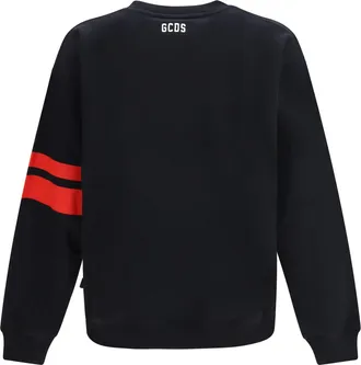 GCDS Mens Crewneck Sweatshirt With Band Logo Black-Red Cotton Sweatshirts Black/red Sweater