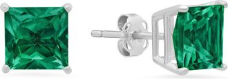 MAX + STONE 14k White Gold Solitaire Princess-Cut Gemstone Stud Earrings (7mm)