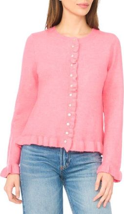 CeCe by Cynthia Steffe Ruffle Trim Cardigan in Pop Pink at Nordstrom, Size X-Small