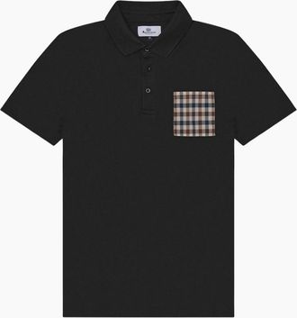 Aquascutum Mens Aquascutum Active Beach Sailor Check Black Polo Shirt - Size: 40