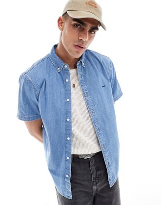 Levi's Camicia a maniche corte in denim azzurro con logo authentic-Blu