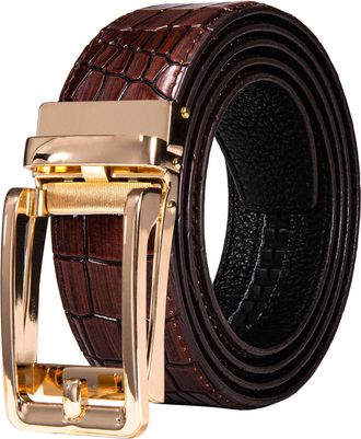 Barry.Wang Ratchet Belt for Men - Leather Dress Black Belt 1 3/8 Comfort Click Adjustable Slide Gold Buckle Golf Business Wedding