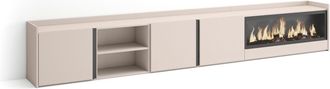 Skraut Home Skraut Home - Mueble Tv, Televisi&oacute;n, Muebles De Sal&oacute;n, Almacenaje, 315x35x50cm, Para Tv Hasta 80, Chimenea El&eacute;ctrica Xxl, Estilo Moderno, Beige