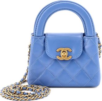 Chanel Kelly Top Handle Shopping Bag Quilted Shiny Aged Calfskin Nano crossbody bag - Blu