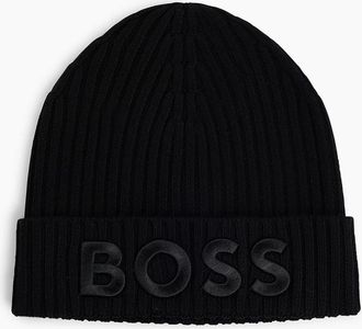 HUGO BOSS Womens Logo Embossed Lara Beanie - Black - Size: ONE size