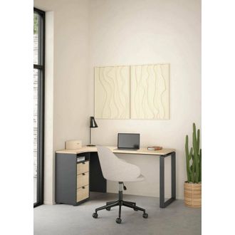 Dmora Dmora - Escritorio Medard, Escritorio Multiusos, Mesa De Oficina Para Pc, El Plan De Trabajo, 150x100 H76 Cm, Roble Y Gris