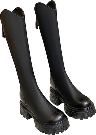Generic Womens Platform Stretch Knee High Boots Height Increasing Thick Heel Slim Long Booties Winter Style