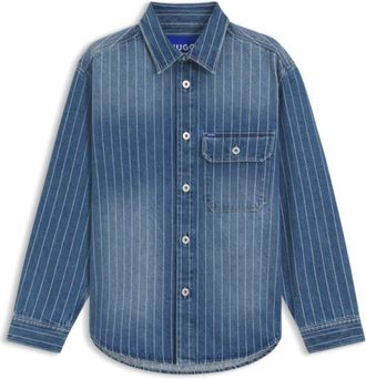 HUGO BOSS Oversize-fit shirt in blue striped denim