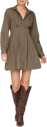 Avec Les Filles Corseted Long Sleeve Shirtdress in Bayleaf at Nordstrom, Size 10