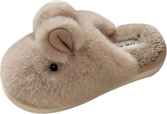 Generic Girls Womens Cute Rabbit Slippers, Novelty Animal Slippers, Ladies Fuzzy Curly Fur Memory Foam Loafer Slippers, Anti-Slip Barefoot Home Slipper For In