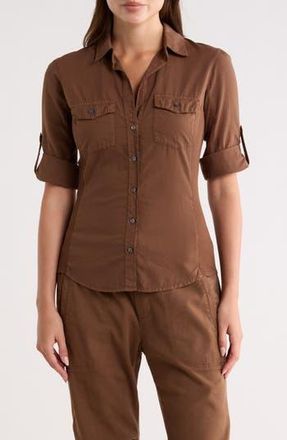 James Perse Three-Quarter Sleeve Button-Up Shirt in Gingerbread at Nordstrom Rack, Size 0