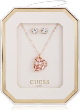 Guess Heart Pendant Necklace & Stud Earrings Set in Rose Gold at Nordstrom Rack
