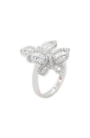 Suzy Levian Sterling Silver CZ Double Butterfly Ring in White at Nordstrom Rack, Size 5.5