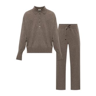 Paul & Shark Wol Set: Polo En Broek - Dames - Nachtkleding & Lounge - Bruin - Maat: S Wol