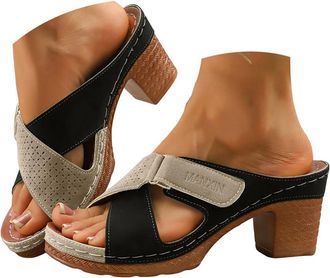 Generic Wedges Heels for Women Dressy, Womens Cork Platform Wedge Sandals Low Heel Open Toe Strapy Comfortable Orthopedic Wedges Ladies Casual Summer Shoes Gr