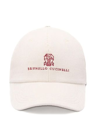 Brunello Cucinelli corduroy logo-embroidered baseball cap - Neutrals