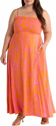 Sugarlips Sunset Getaway Smocked Maxi Dress - Plus In Fuchsia/orange