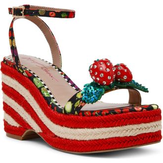 Betsey Johnson Bobbie Platform Wedge Sandal in Black Multi at Nordstrom, Size 8.5