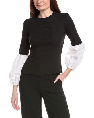 CeCe by Cynthia Steffe Mix Media Balloon Rib Knit Top