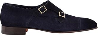 Santoni Axel Double Buckle Loafer - Heren - Nette schoenen - Blauw - 44 EU - Leer - Schoenen