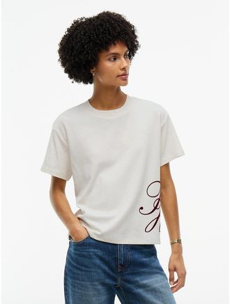 Tommy Hilfiger Womens Relaxed Fit Script Monogram T-Shirt - Dark Beige - XXL