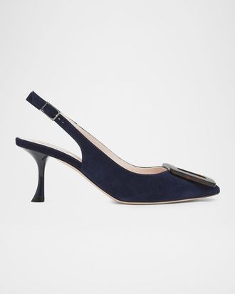 Roger Vivier 65mm Viv in the City Suede Buckle Slingback Pumps