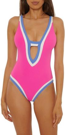 BECCA by Rebecca Virtue Coast Line Plunge One-Piece Swimsuit in Rose Berry at Nordstrom, Size Medium