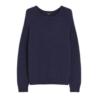 Max Mara Blauwe Gebreide Trui met Alpaca Mix - Dames - Ronde hals truien - Blauw - 2XL - Katoen - Truien & Vesten
